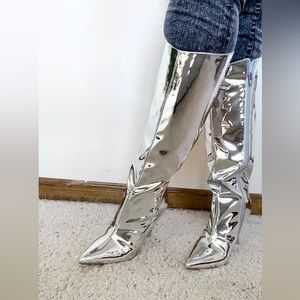 Silver Metallic Mirror Boots